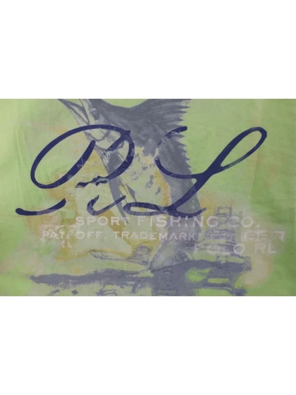 Vtg 90s Ralph Lauren Mens XL Faded Marlin Deep Sea Fishing T-Shirt Lime Green